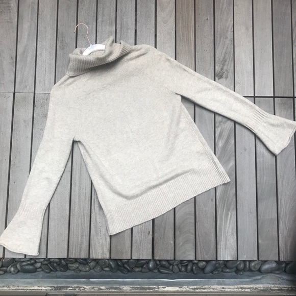 LOFT Soft Beige Knit Bell Sleeve Cowl Neck Sweater - Picture 3 of 3